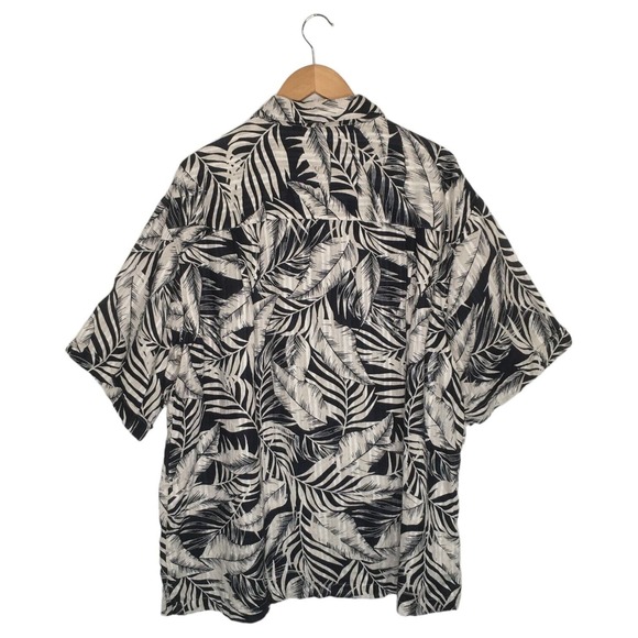 Cubavera Shirt Mens 2X Linen Palm Leaves Short Sleeve Button Up Hawaiian Black - Picture 2 of 12